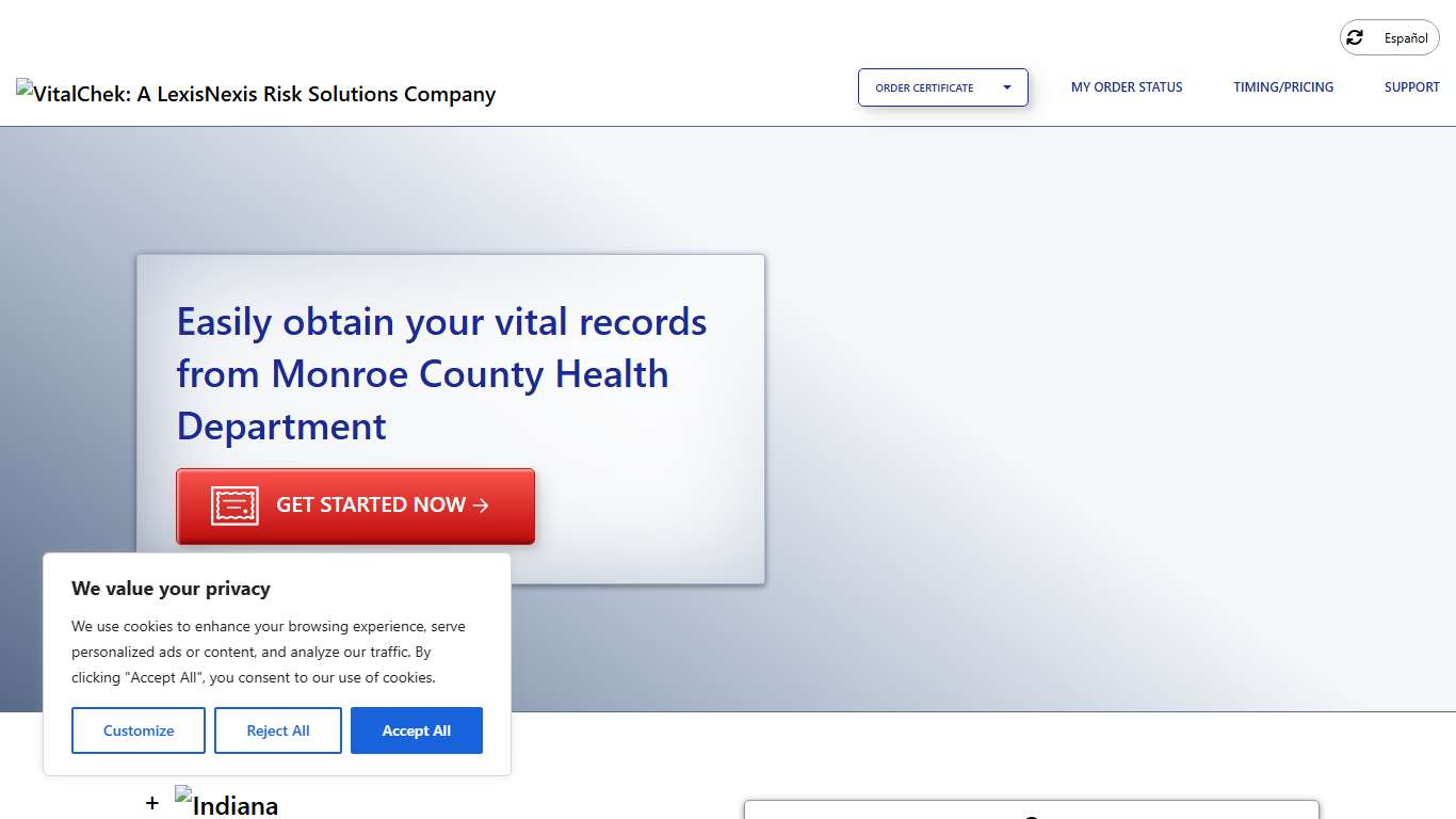 Monroe County Health Department (IN) Order Certificates - VitalChek
